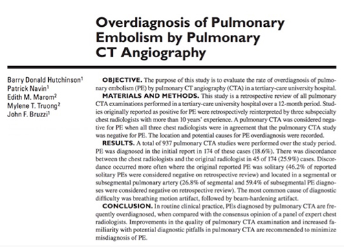 Overdiagnosis of Pulmonary Embolism